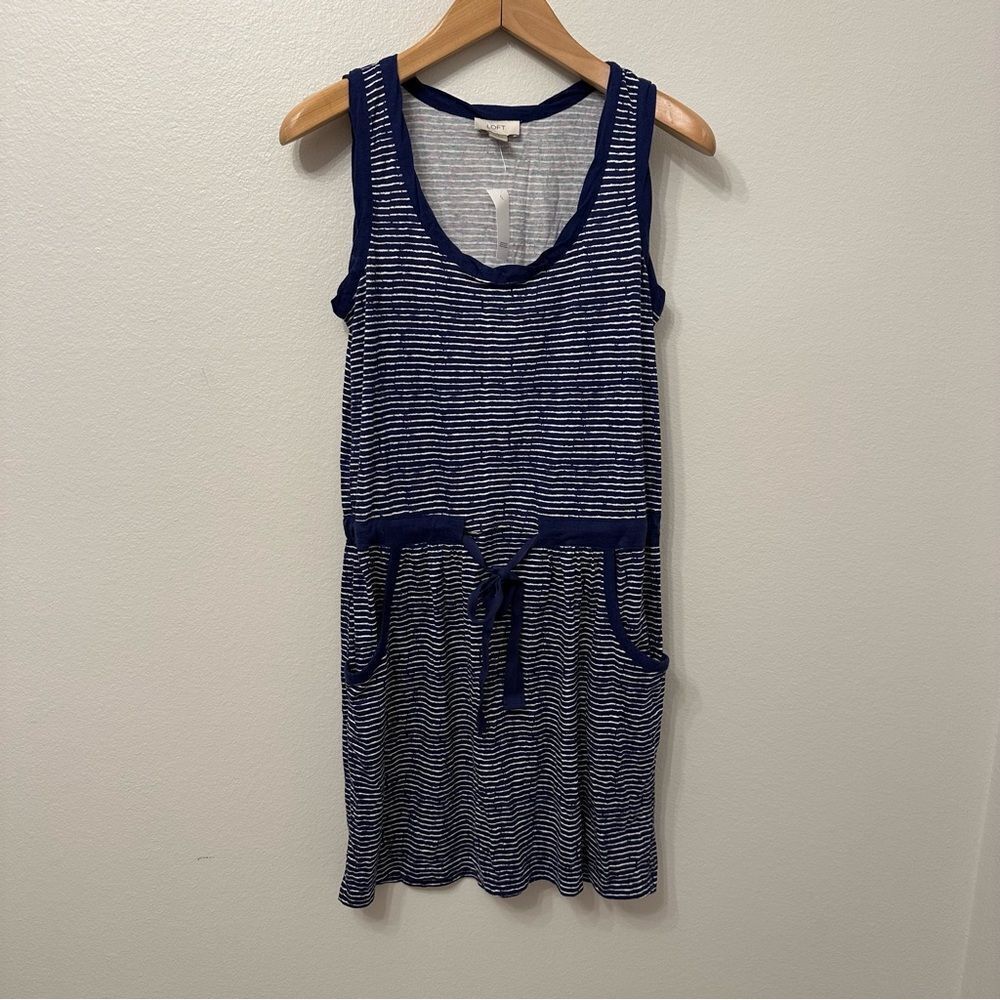 LOFT Navy and White Striped Dress